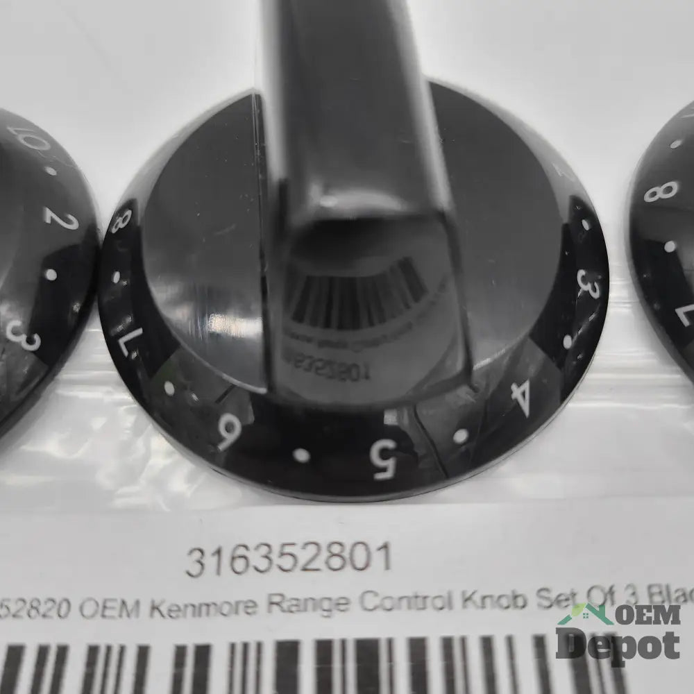 Jeu de 3 boutons de commande de cuisinière Kenmore, noir, 316352801 316852820