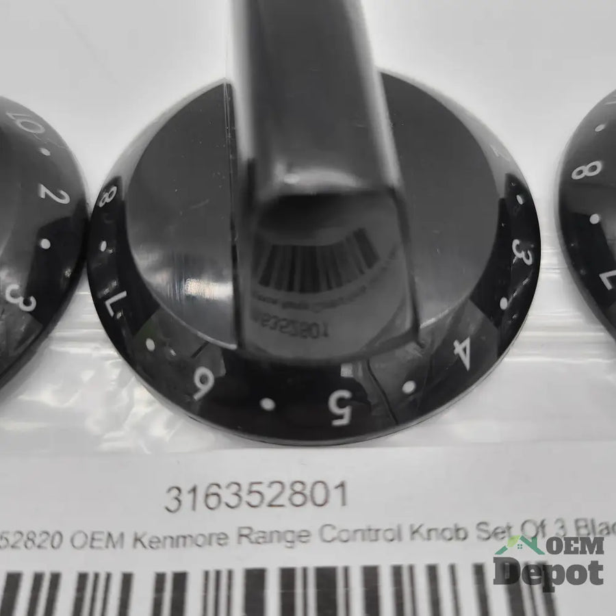 Jeu de 3 boutons de commande de cuisinière Kenmore, noir, 316352801 316852820