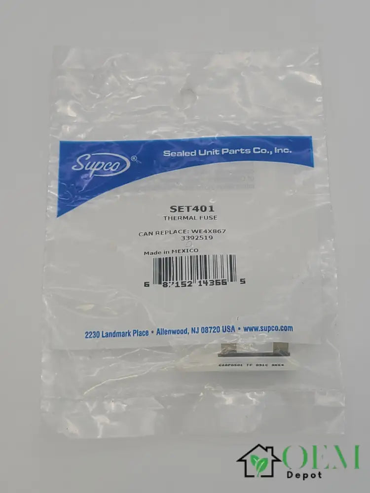 Supco Thermal Fuse For Dryer (3392519, WE4X867) SET401