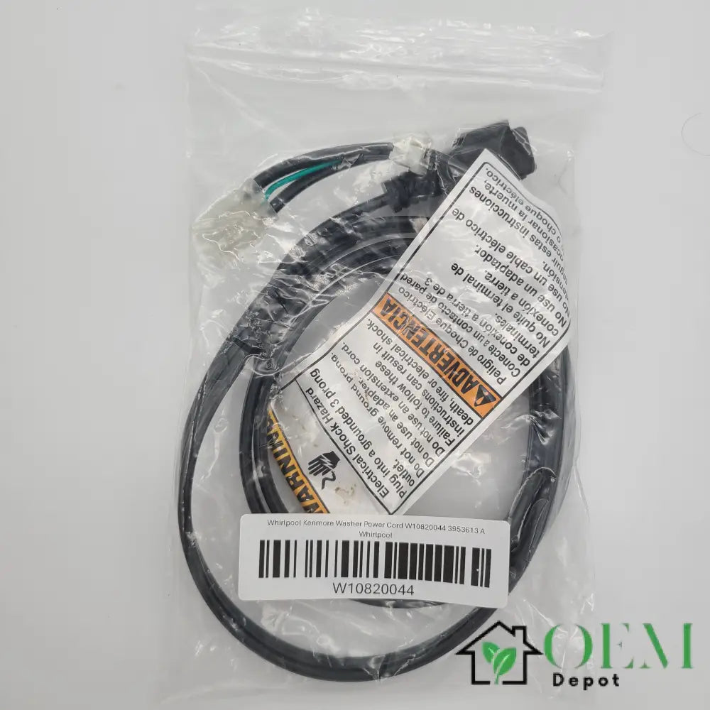 Whirlpool Kenmore Washer Power Cord W10820044 3953613 A